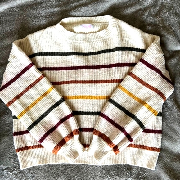 Pink Lily Sweaters - Pink Lily Cream Striped Sweater Size Small
